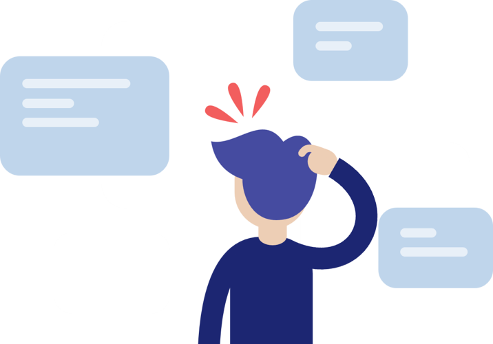 Person frustrated with a lot of tools and widgets